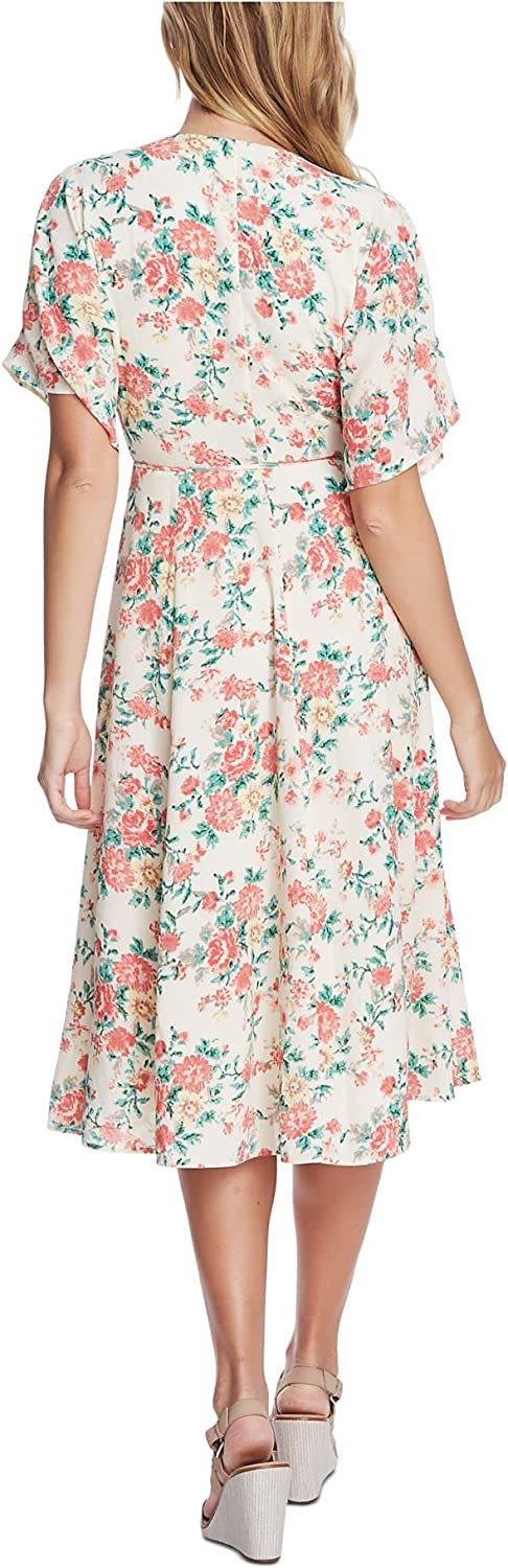 1.STATE Womens Ikat Bouquet Printed Wrap Dress, BRNOVERFLW, Size 2