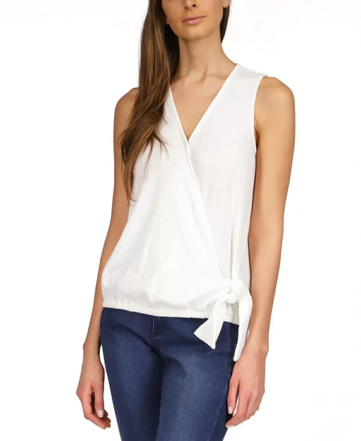 MICHAEL KORS Petite Sleeveless Wrap Tie Top White Size PM MSRP $78