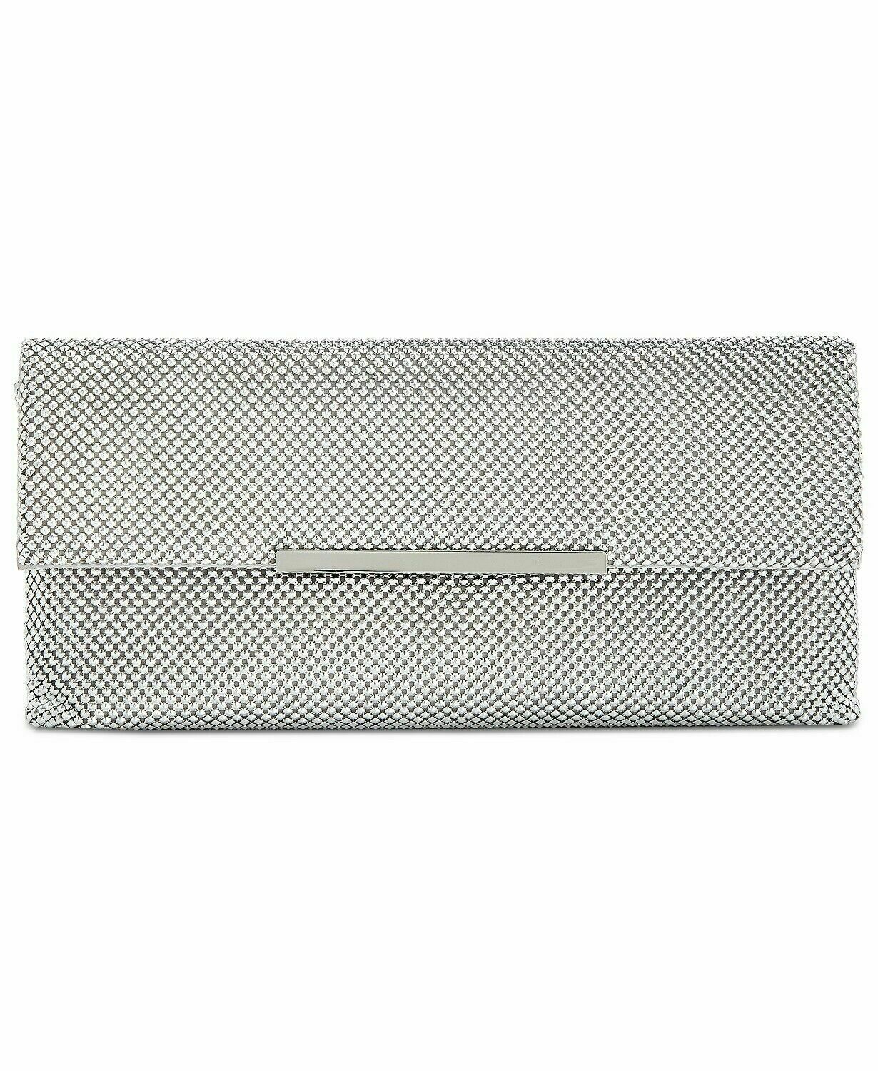 INC International Concepts Women??s Hether Shiny Mesh Clutch Handbag Silver