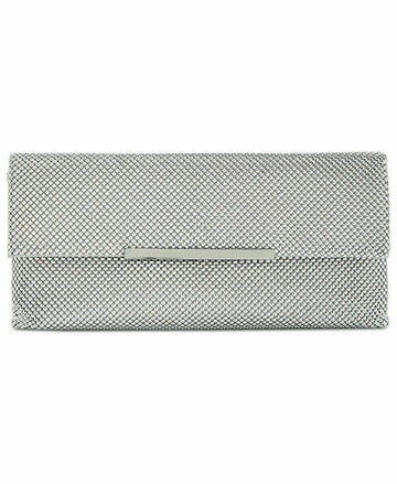 INC International Concepts Women??s Hether Shiny Mesh Clutch Handbag Silver