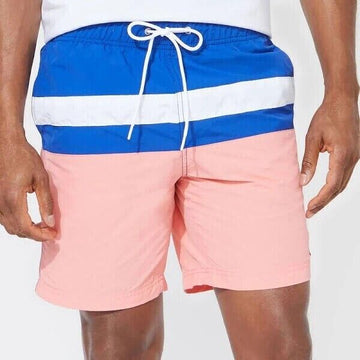 Nautica Men's Color blocked 8" Swim Trunks Neon coral pink Size L MSRP $60