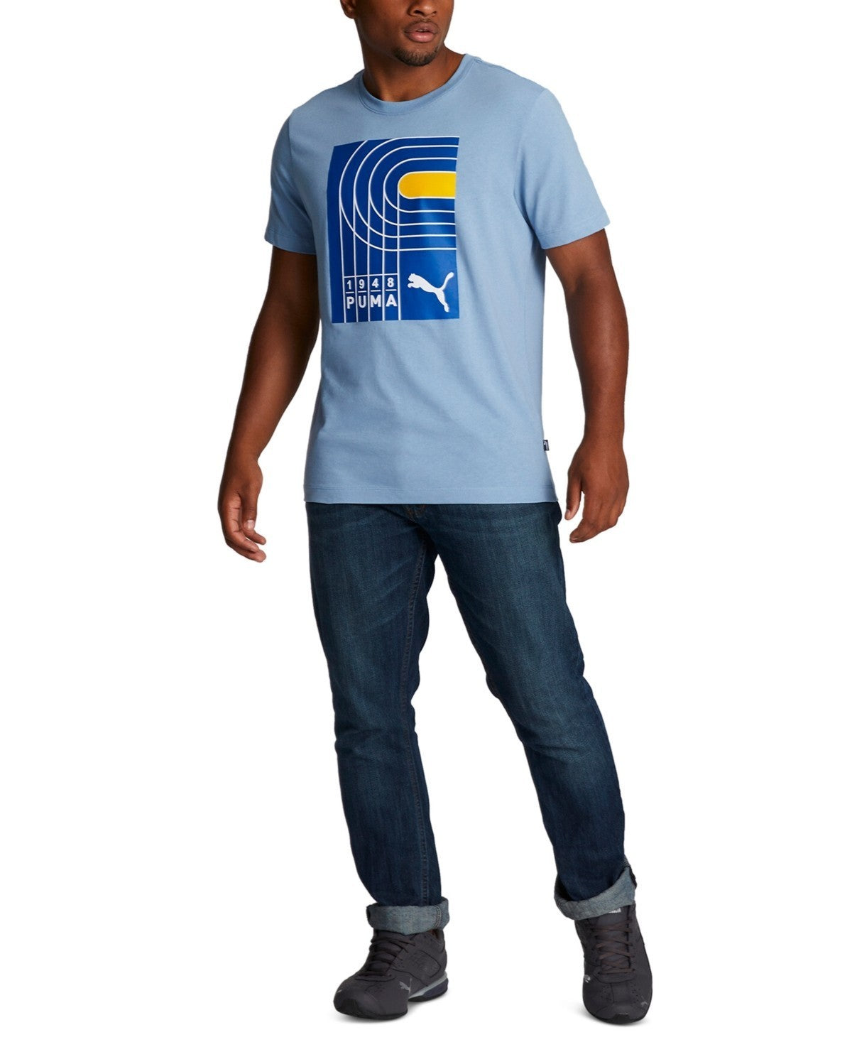 Puma Men's On Your Mark Short-Sleeve Graphic T-Shirt Sky Blue Size M MSRP $25
