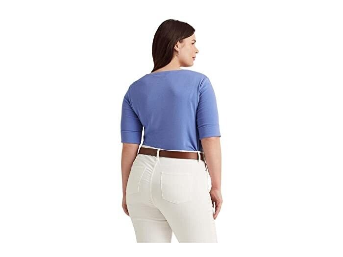 Lauren Ralph Lauren Cotton-Blend Boatneck Top Blue Loch Plus Size 2X MSRP $50