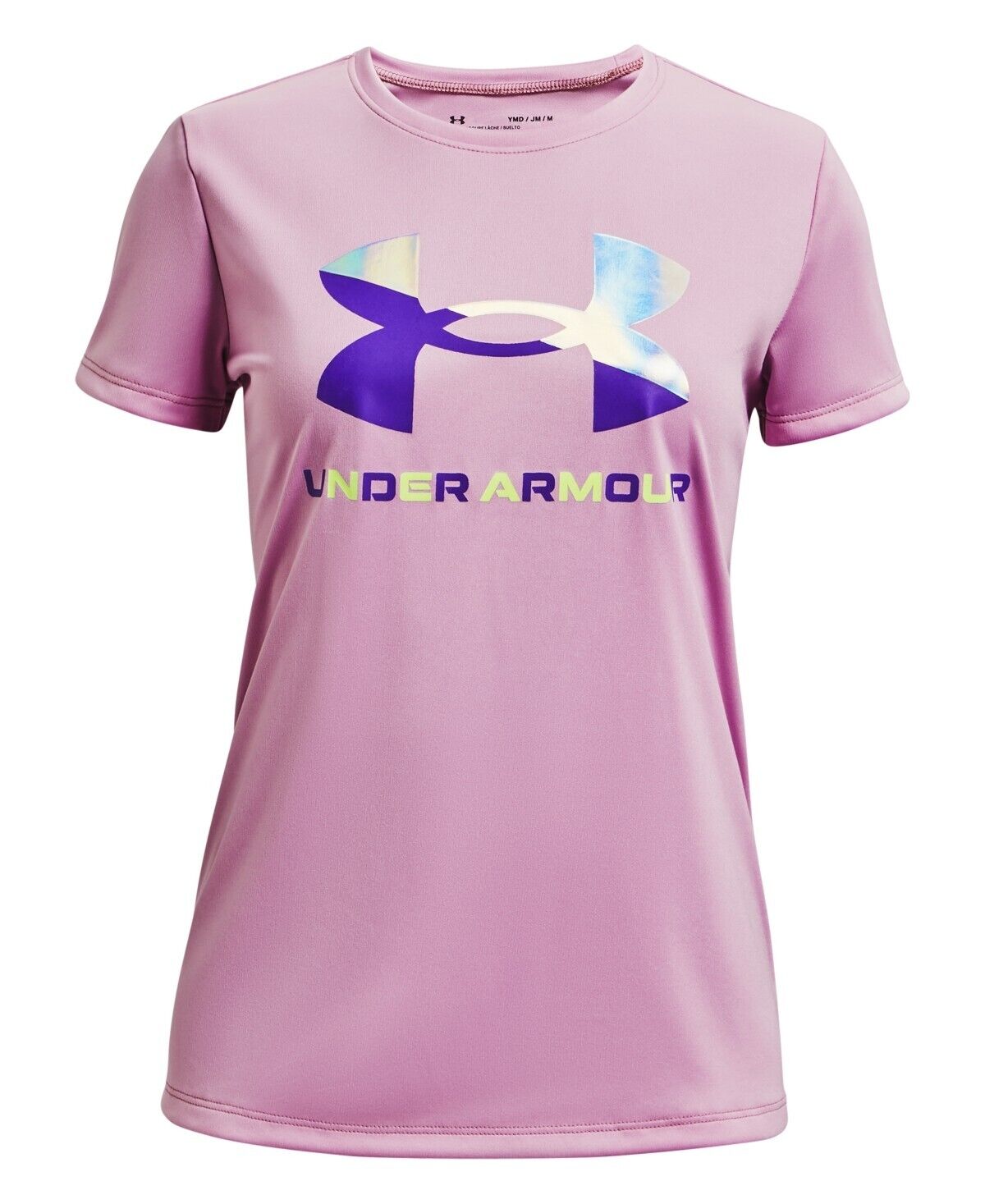 Under Armour Split Foil Big Logo Tech Tee, Girl's, Size XL, Purple
