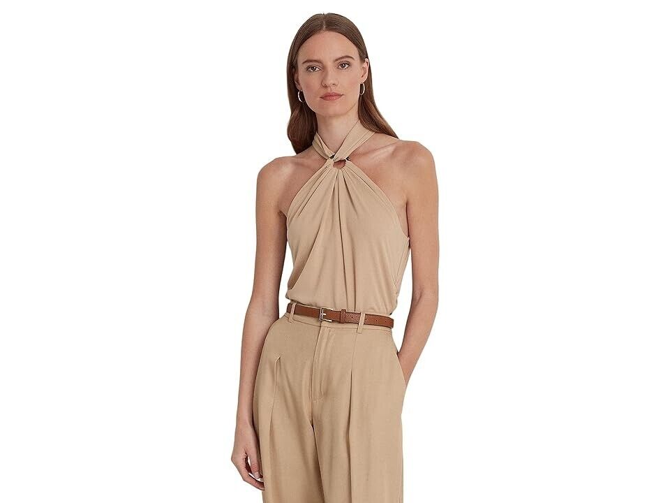 LAUREN Ralph Lauren Stretch Jersey Ring-Front Halter Top Brown Size XL MSRP $115