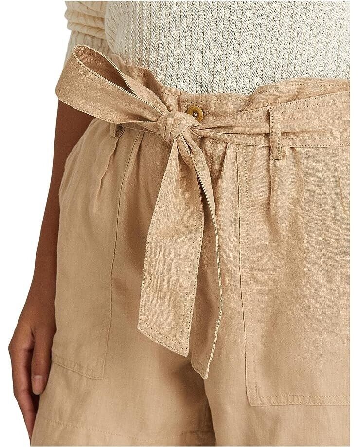 Lauren Ralph Lauren High-Rise Linen Shorts Birch Beige Petite Size 14P MSRP $80