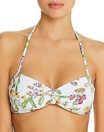 AQUA Swim Floral Bandeau Bikini Top womens White Size M MSRP $48