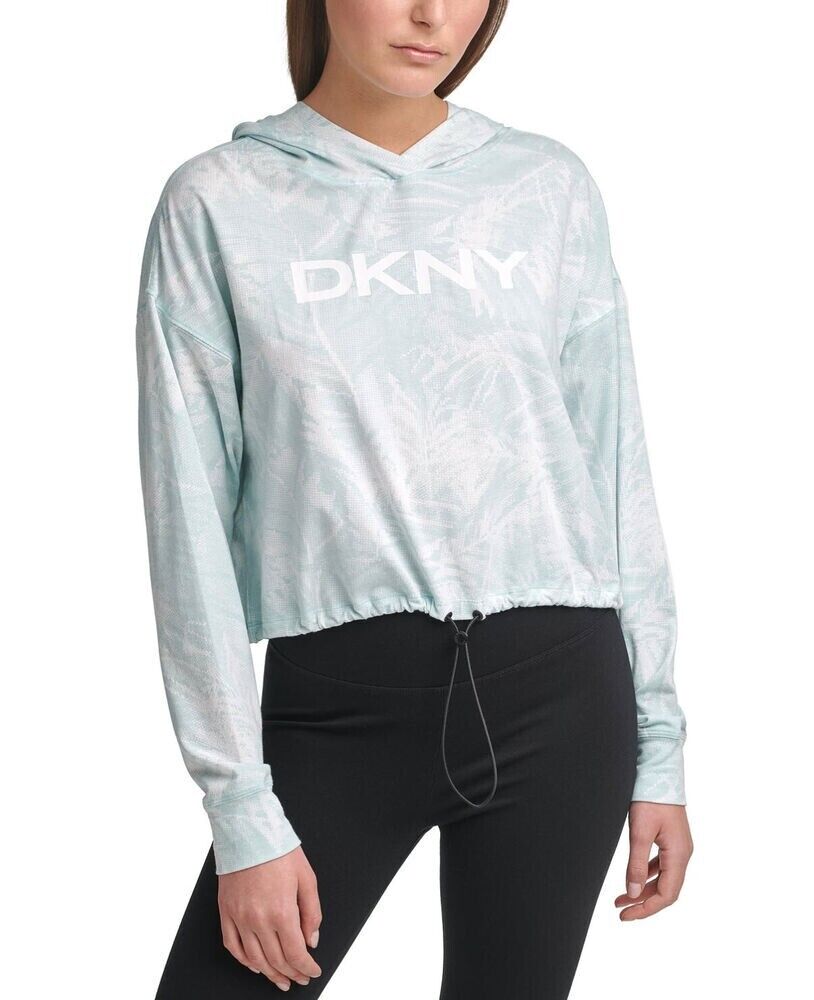 Dkny Womens Sport Pixel Printed Drawstring-Waist Hoodie Blue Size M MSRP $50