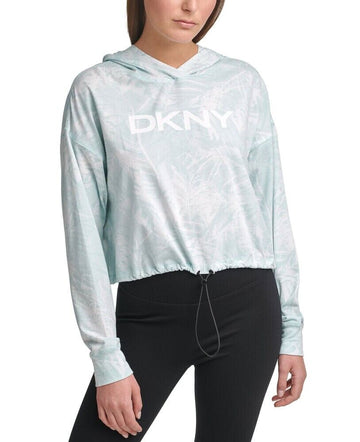 Dkny Womens Sport Pixel Printed Drawstring-Waist Hoodie Blue Size M MSRP $50