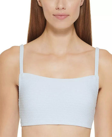 DKNY Women's Textured Bralette Bikini Top Women's Swimsuit Blue Size M