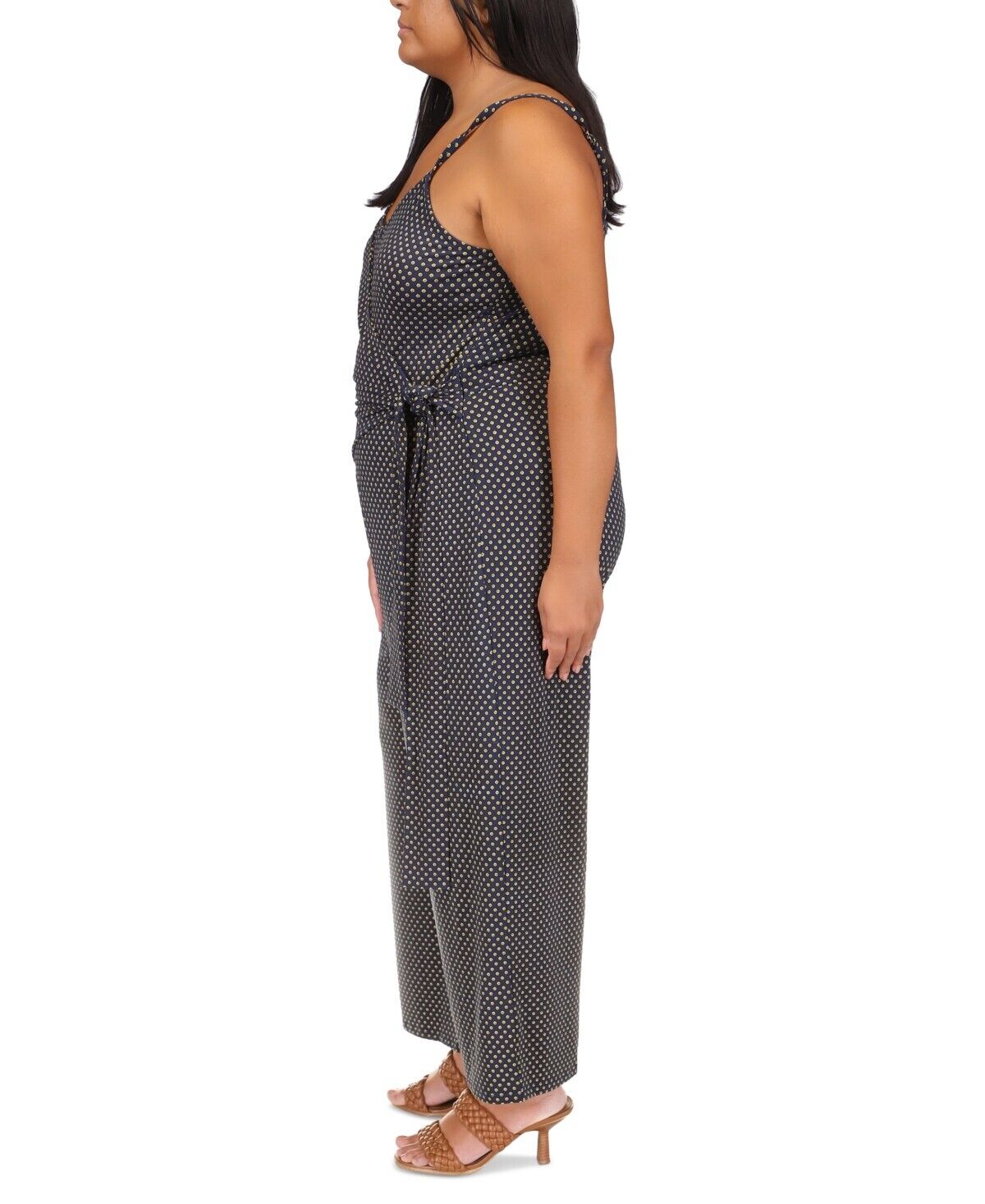 Michael Kors Plus Size 2X Printed Side-Tie Jumpsuit Navy Blue MSRP $165