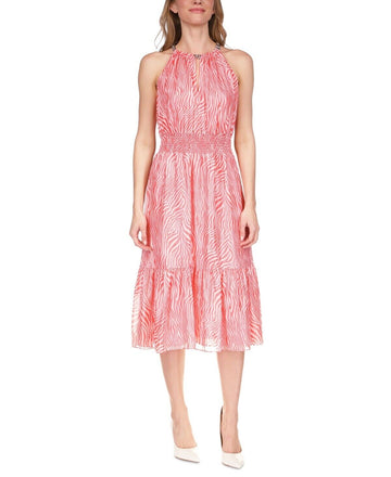 Michael Kors Women's Metallic Zebra Chain Halter Dress Pink Size XL MSRP $195