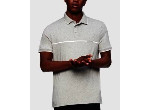 Calvin Klein Men's Liquid Touch Tipped Chest Stripe Polo Shirt Gray Size M $65