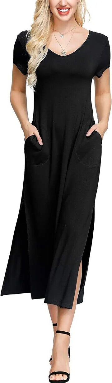 Ink+Ivy Women's T-Shirt Long Pockets Swing Maxi Dress, Black Size XL