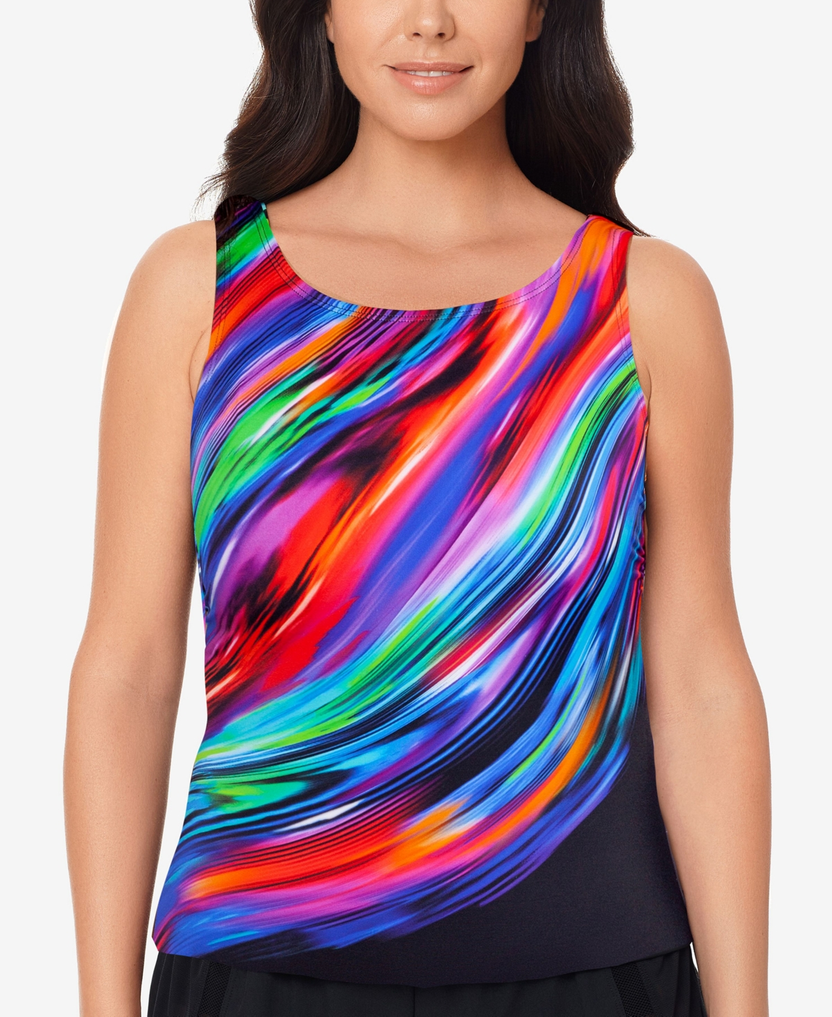 Reebok MULTI Glowing Strong High-Neck Tankini Swim Top, Pink Blue US Size 10