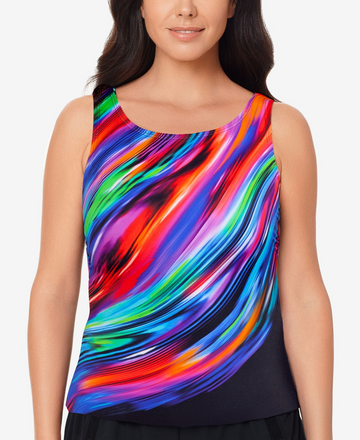 Reebok MULTI Glowing Strong High-Neck Tankini Swim Top, Pink Blue US Size 10