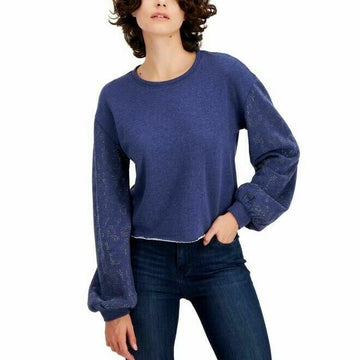 INC Embellished-Sleeve Sweatshirt Womens blue Size S MSRP $70