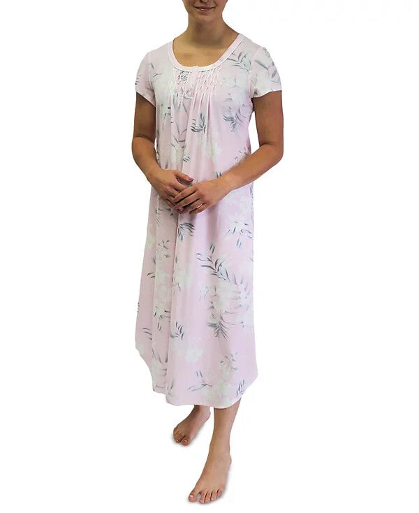 Miss Elaine Women's Short-Sleeve Floral Nightgown Pink Size M MSRP $72