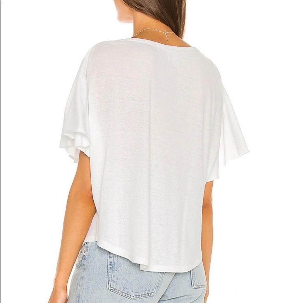 FREE PEOPLE Womens White Ruffled Short Sleeve Scoop Neck Top Size L