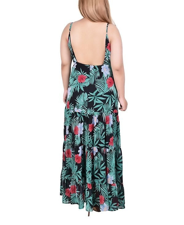 NY Collection Plus Size Spaghetti Strap Maxi Dress Green Size 1X