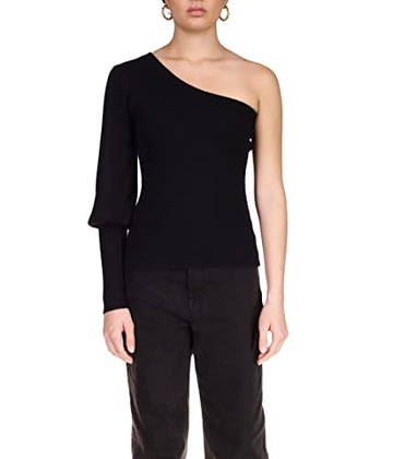 Sanctuary One Shoulder Rib Sweater Black Size XL (US 14)