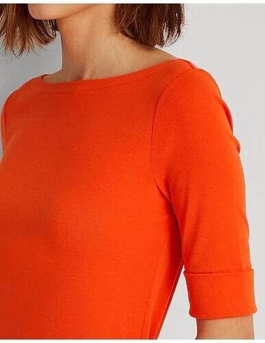LAUREN RALPH LAUREN Stretch Cotton Boatneck Top T-shirt Orange Size XXS MSRP $45