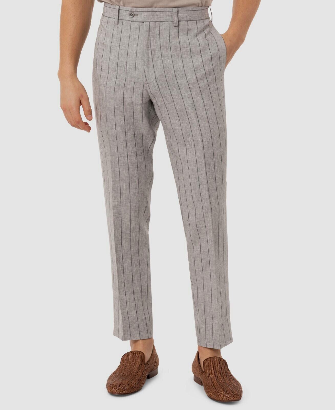 Tallia Mens Slim-Fit Wide Stripe Linen Suit Pants Gray Size 29W X 29L MSRP $135