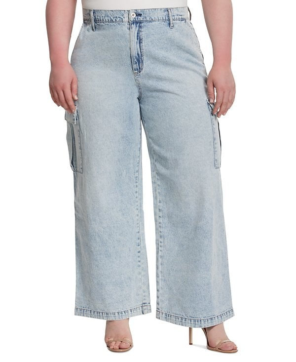 Jessica Simpson Trendy Plus Size Jenna Cargo Jeans Light Blue Size 22W MSRP $90