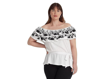 LAUREN Ralph Lauren Plus Size 2X Embroidered Off-the-Shoulder Top White MSRP$145