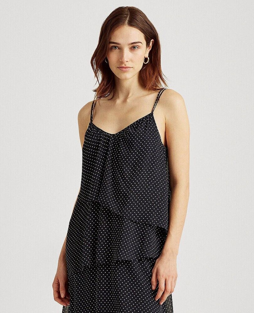 LAUREN Ralph Lauren womens Polka Dot Georgette Dress navy Size 14 MSRP $125
