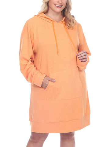 White Mark Plus Size 1X Hooded Kangaroo Fleeced Sweatshirt Dress Orange