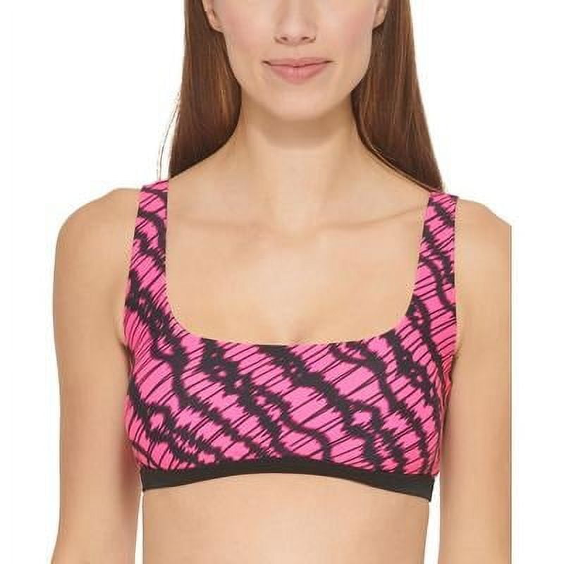DKNY NEON PINK Printed Square-Neck Bikini Swim Top US Size XS