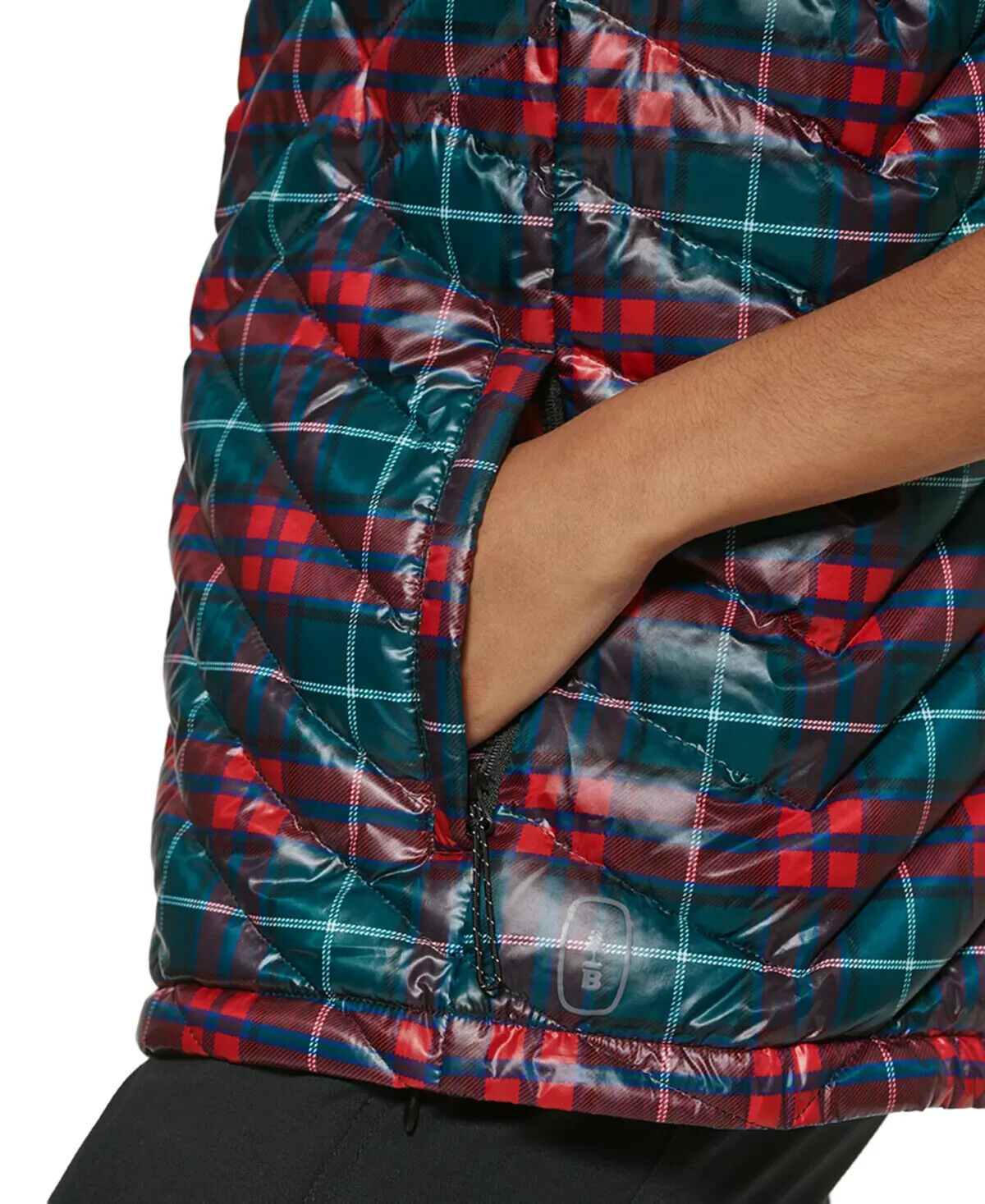 Bass Trooper Plaid Down Fill Packable Insulated Vest Jacket Size S Green Red