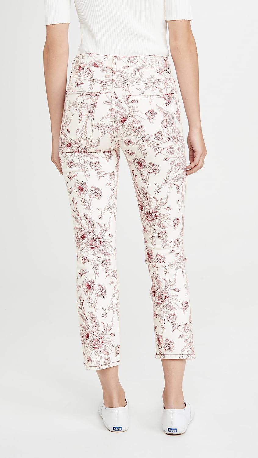 DL1961 Women's Mara Ankle High Rise Straight Jeans Pants, Pink, Floral, Size 27