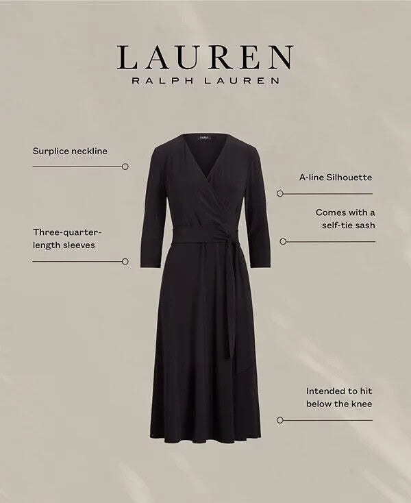 Lauren Ralph Lauren Surplice Jersey Dress Black Size 16 MSRP $125