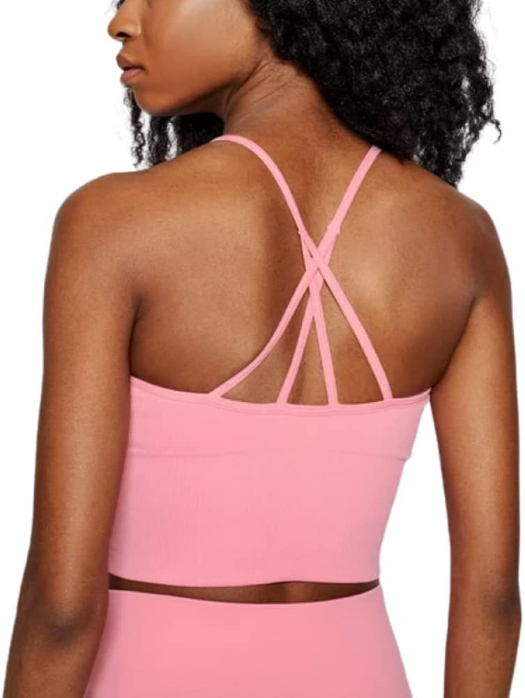 DKNY Women Ribbed Strappy Longline Low Impact Sports Bra Bubblegum, Size M Pink