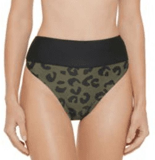 Dkny Women's Printed High Waist Bikini Bottom Swimsuit Green Size L
