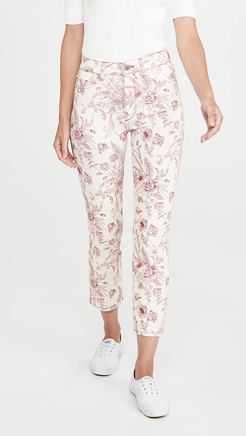 DL1961 Women's Mara Ankle High Rise Straight Jeans, Floral, White Size 27