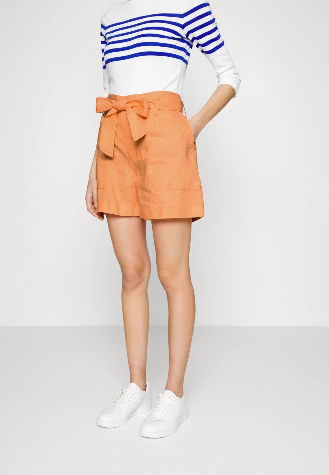 Lauren Ralph Lauren Belted Linen Shorts Poppy Orange Size 8 MSRP $80
