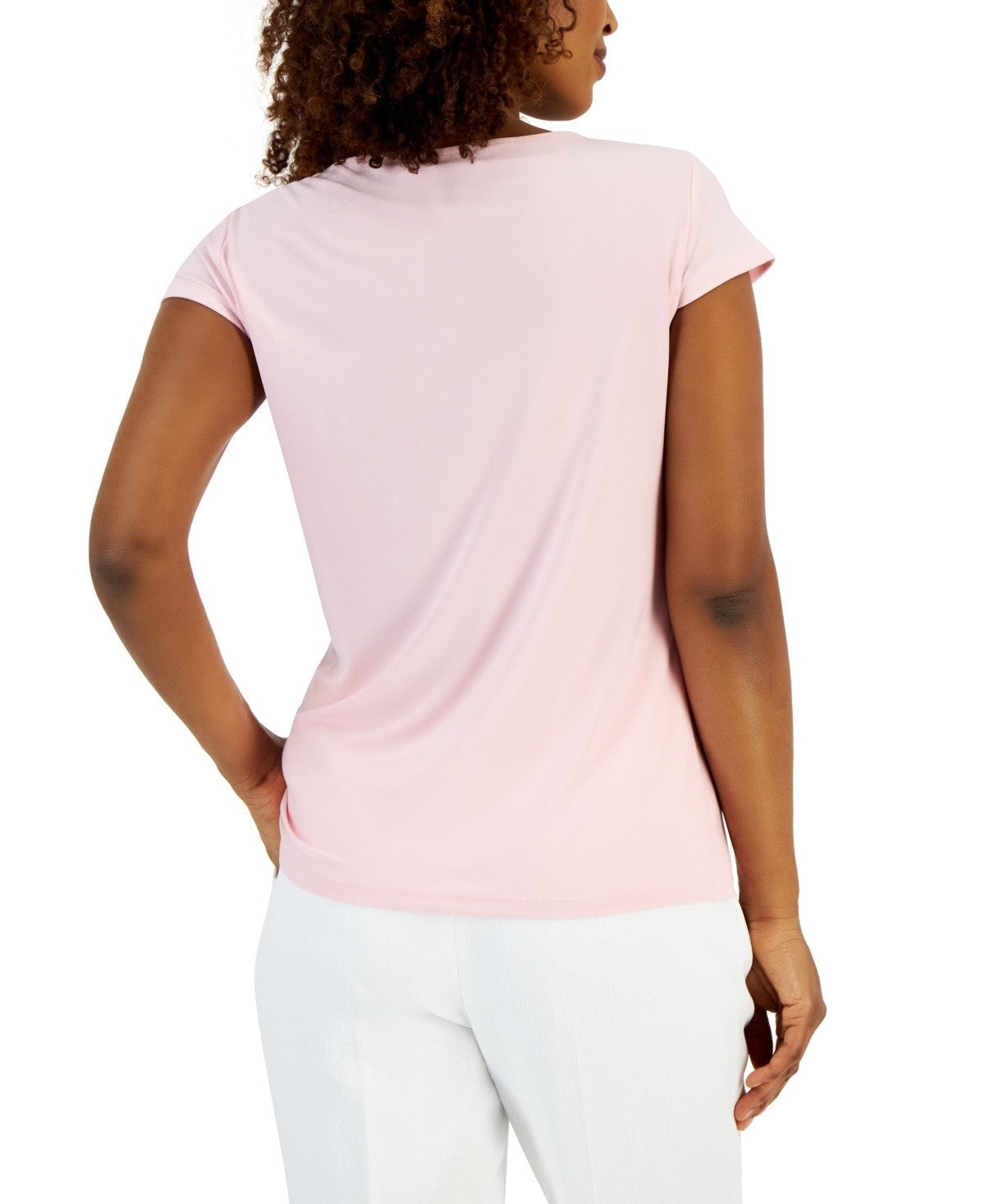 Kasper Petite PM Cowl-Neck Top Blouse Pink $49