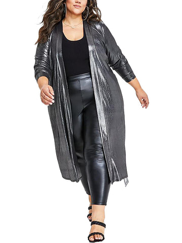 Nina Parker Womens Plus Metallic Long Kimono Silver Size 1X
