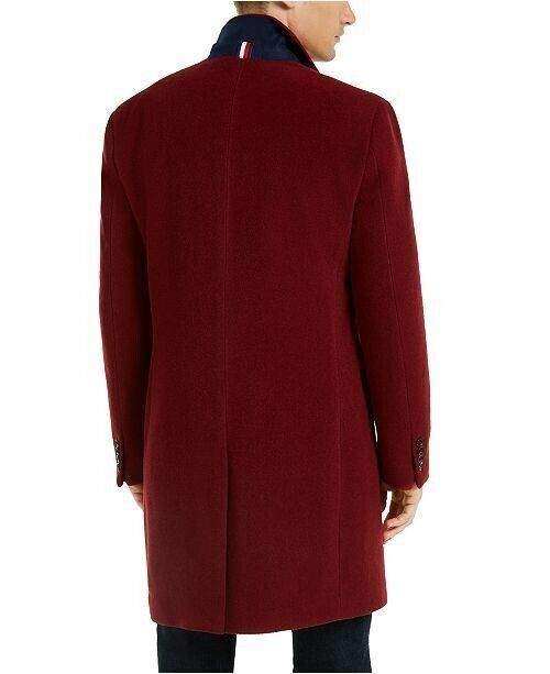 Tommy Hilfiger Men's Addison Wool-Blend Trim Fit Overcoat Red Size 38S MSRP $395