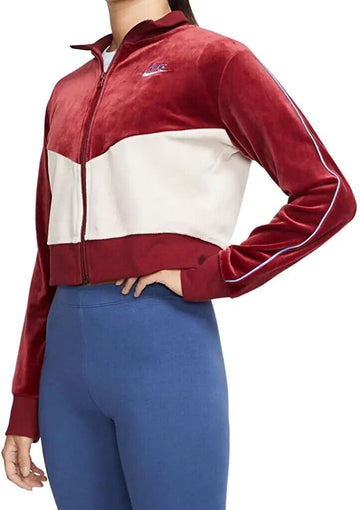 Nike Women's Sportswear Velour Color Blocked Jacket Red Size L