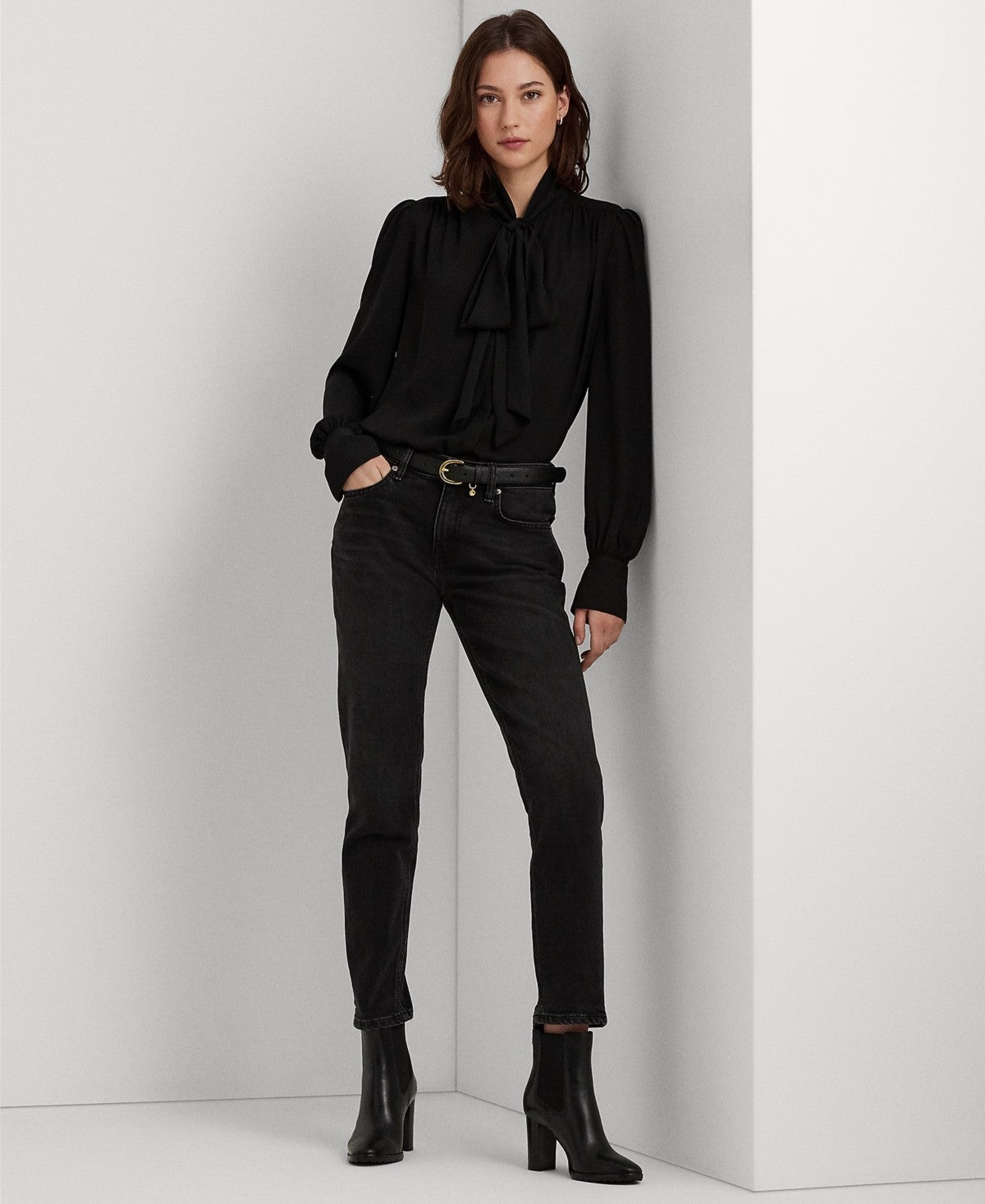 Lauren Ralph Lauren Women's Relaxed Tapered Ankle Jeans Black Size 12 MSRP $125