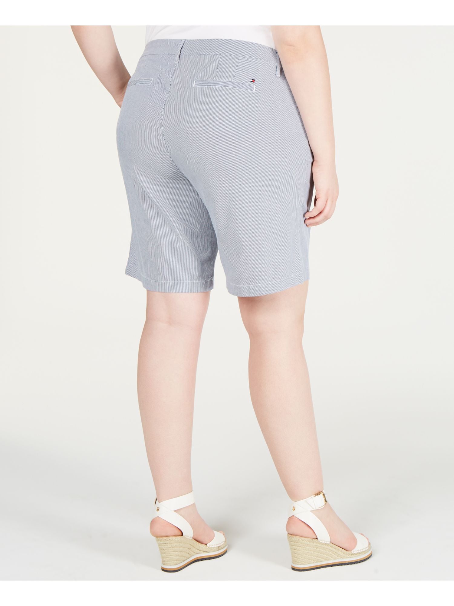 Tommy Hilfiger Womens Blue Pocketed Chino Pinstripe Classic Shorts Plus Size 18W