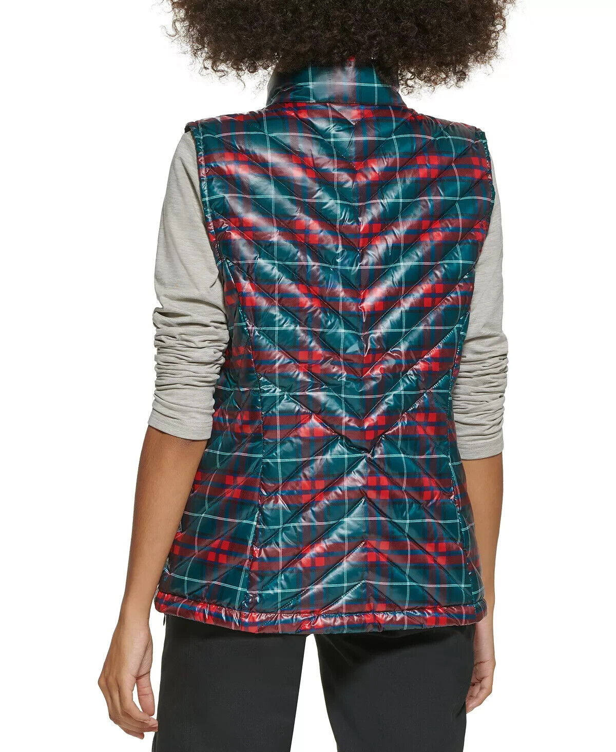Bass Trooper Plaid Down Fill Packable Insulated Vest Jacket Size S Green Red