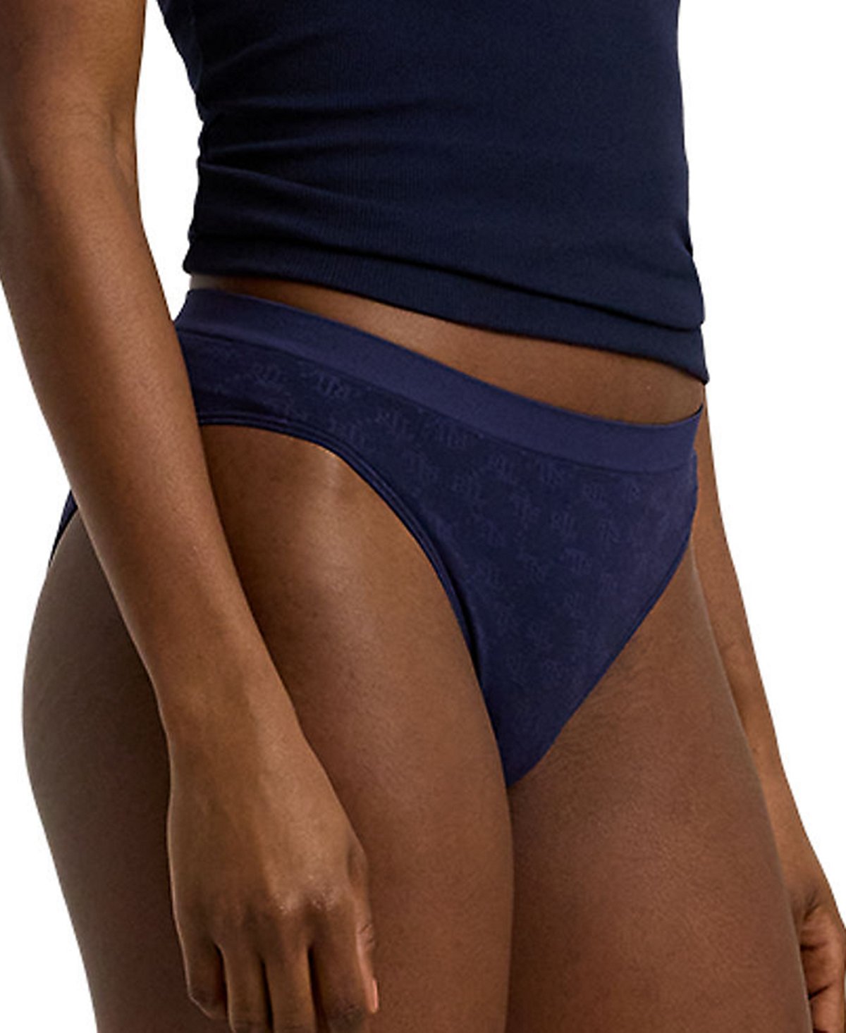Lauren Ralph Lauren Monogram Mesh Bikini Brief Underwear 4L0048 -Navy, Size L