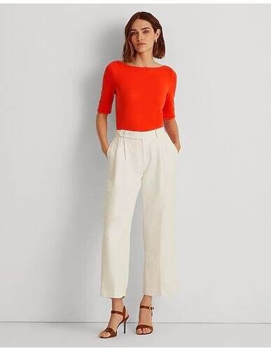 LAUREN RALPH LAUREN Stretch Cotton Boatneck Top T-shirt Orange Size XXS MSRP $45
