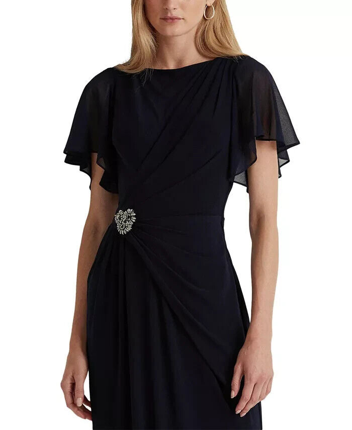 LAUREN RALPH LAUREN Boatneck Evening Gown Navy Blue Size 2 MSRP $210