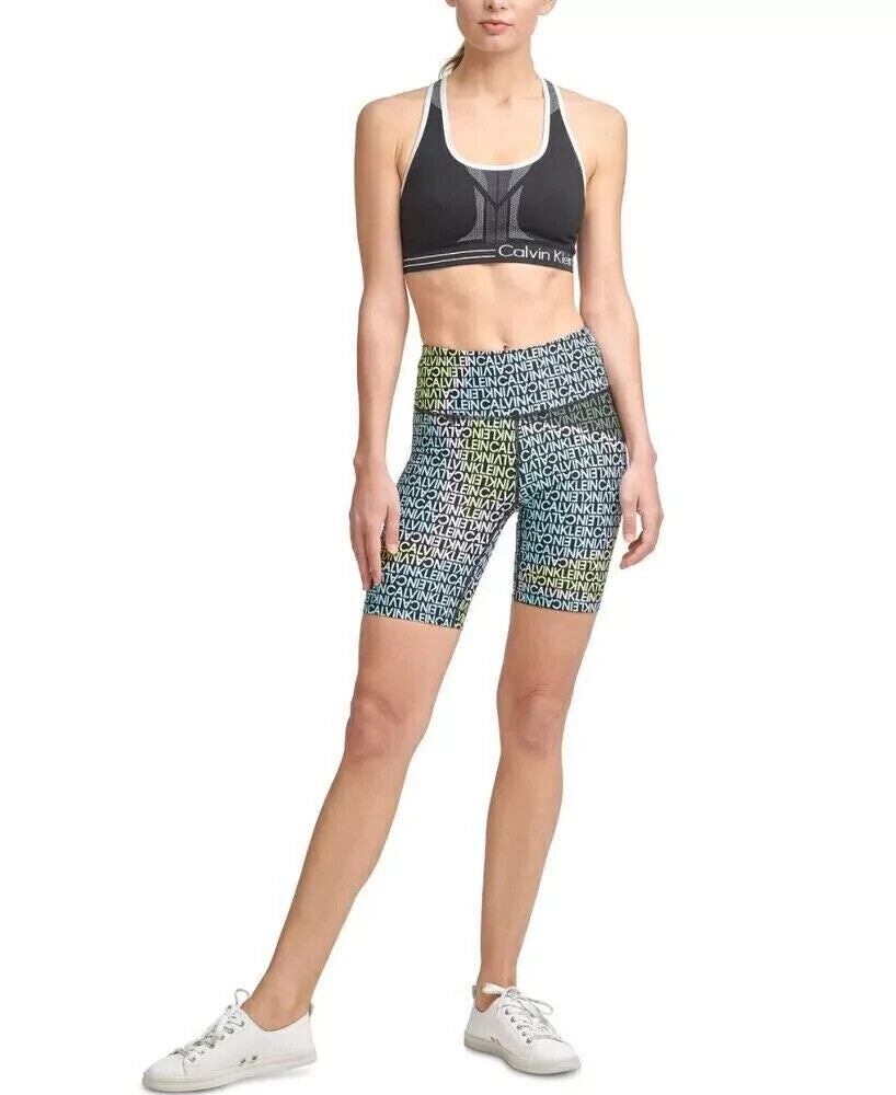 Calvin Klein Performance Logo Printed High Rise Bike Shorts Black Size M MSRP$40